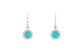 Asfour Crystal Hoop Earrings With Halo Turquoise Round Stone In 925 Sterling Silver-ED0124-GC